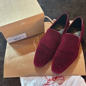 Christian Louboutin Men's Burgundy Velvet Loafers